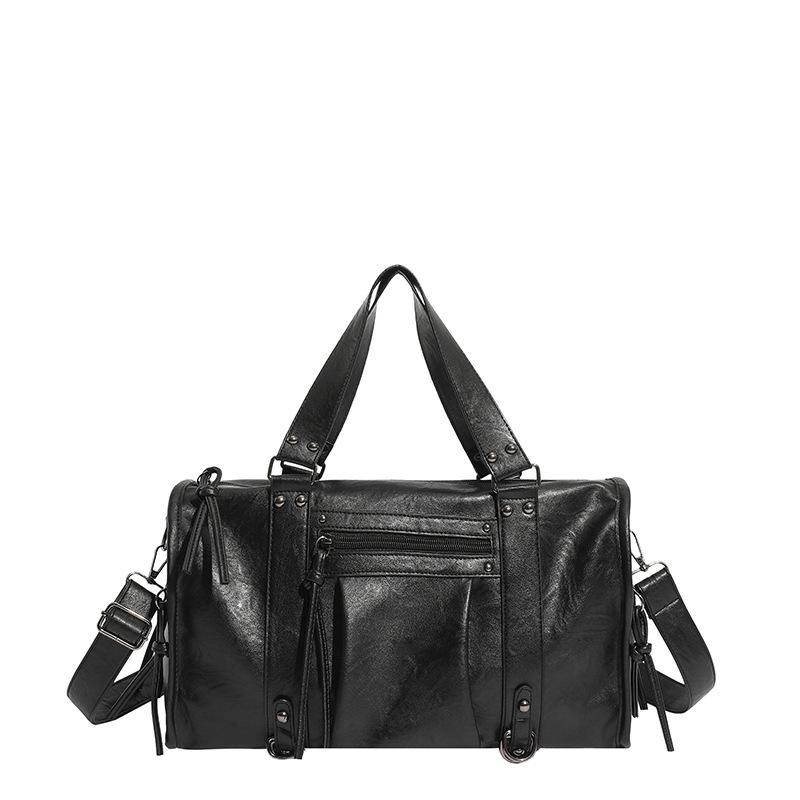 Faux Leather Duffel Bag Women's Fashion Shoulder Tote with Front Zip Pocket