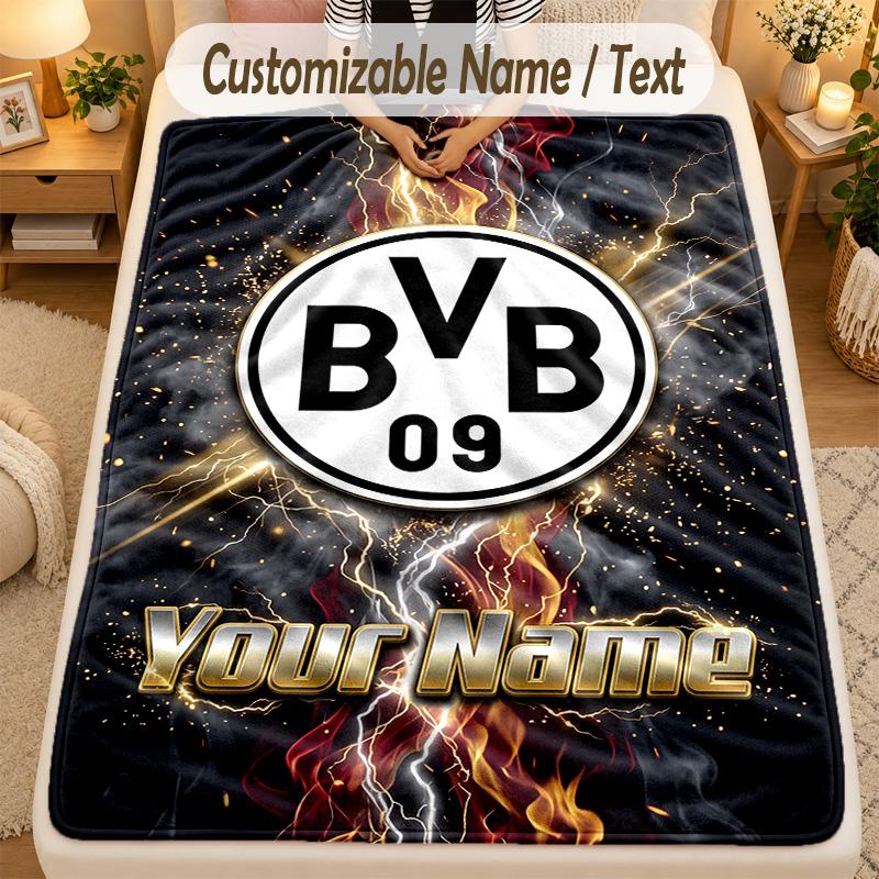 Flannel BlanketBorussia Dortmund Custom Name Text Personalized Soft Warm Throw Blanket Home Decor Gift
