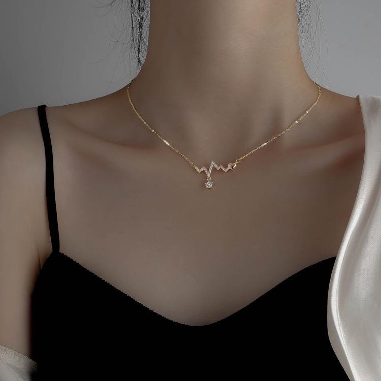 Trendy Heartbeat Necklace For Women Korean Version Electroplated Alloy Chain And Electrocardiogram Elements