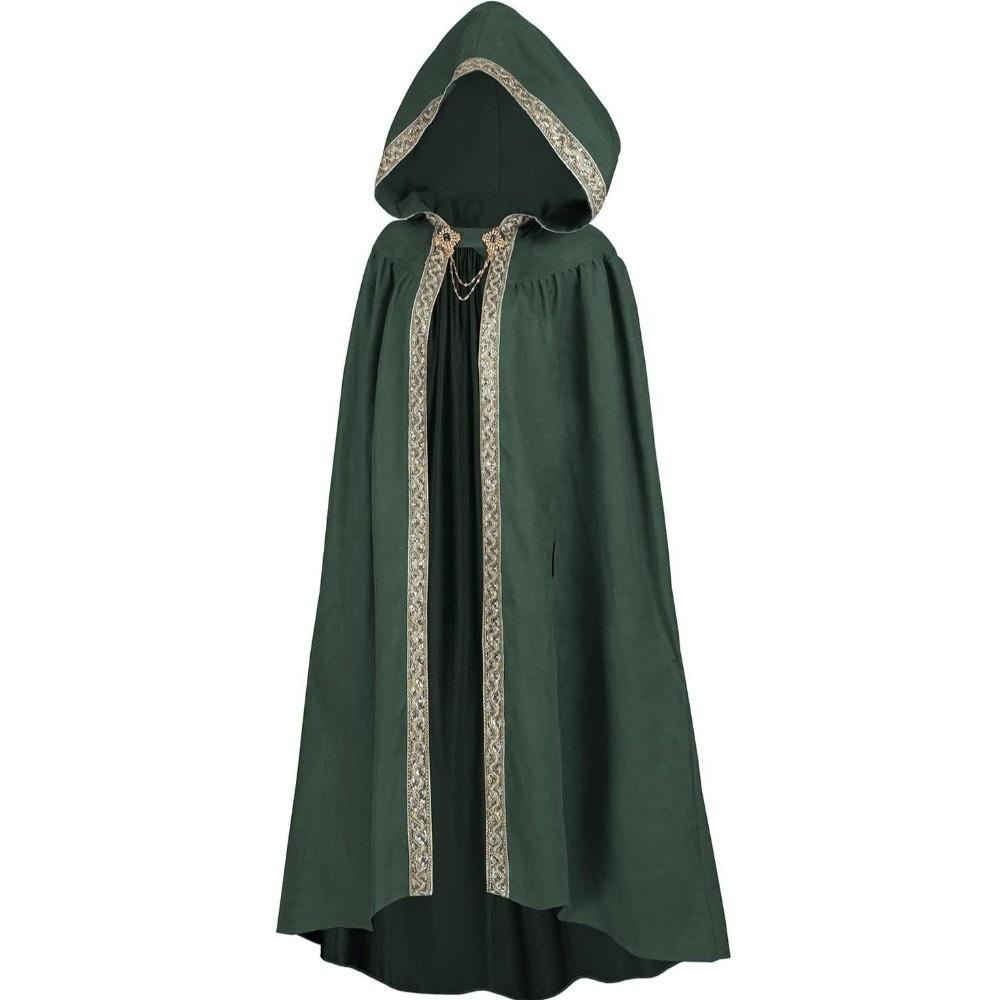 Mantello Medievale con Bordo a Nastro Pastorale Mantello con Cappuccio Fantasy Mantello da Guerriero Mantello di Halloween Adulto