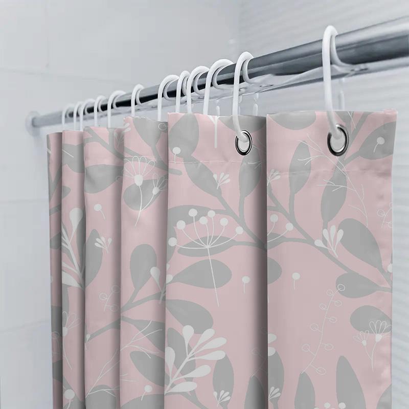 Lebendige Botanik Gedruckter Wasserdichter Duschvorhang Grün Rosa Floral Dekorative Badezimmeraccessoires Für Heimdekoration Im Badezi