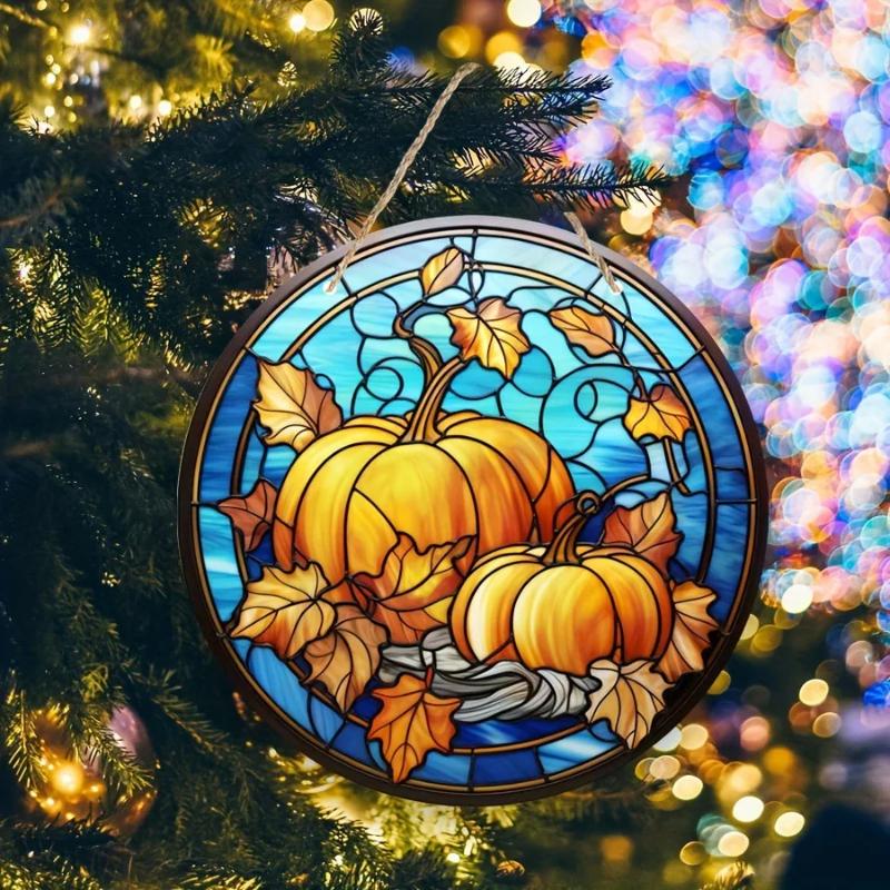 Halloween pumpkin stained glass pendant for decoration, wall art home decoration, holiday door hanging decoration