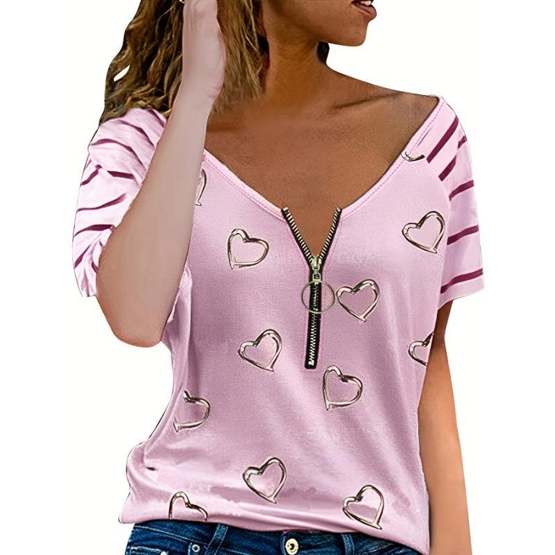 

Женская Новая Летняя Женская Одежда. Стоячее рабочее место. Женская футболка с принтом «Любовь», на молнии, с коротким рукавом 5XL розовый