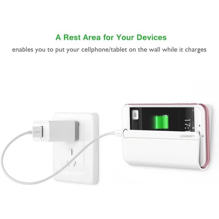 Support Téléphone - UGREEN - Mural Auto Adhésif - Compatible iPhone 12 - Plastique - Installation sans forage