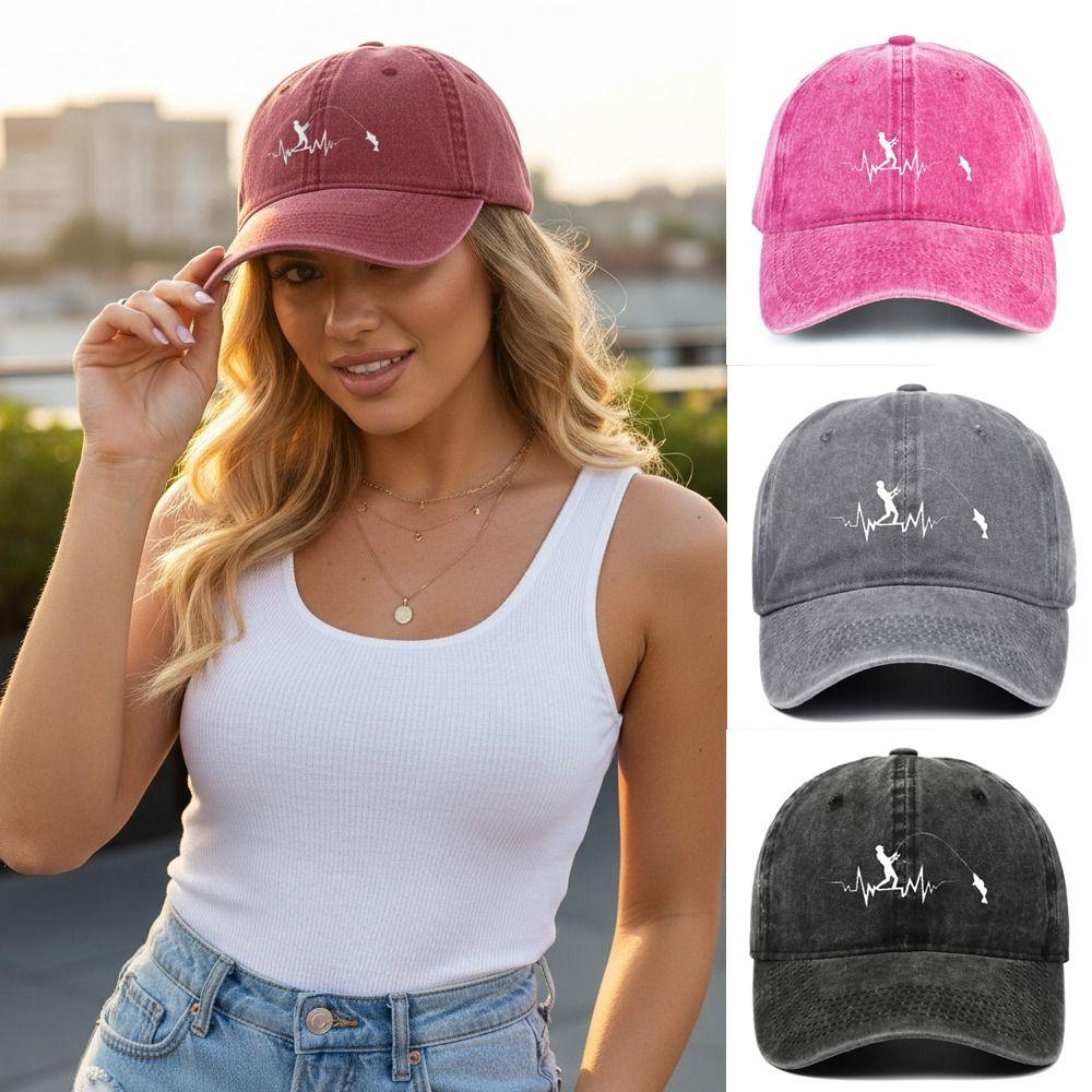Washed Cotton Peaked Cap Fishing Pattern Design Sunscreen Hats For Man Women