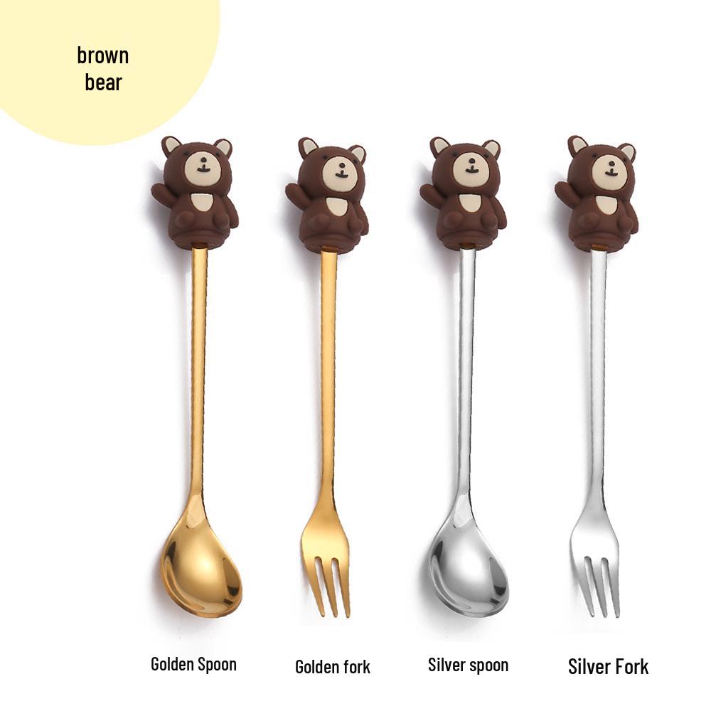Cartoon Rabbit Christmas Dessert Spoon and Fork Set - Cute Party Favor Stirring Spoon