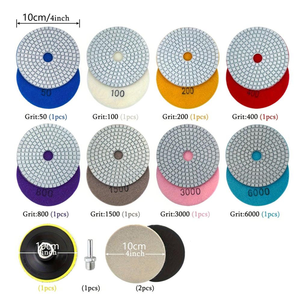 12Pcs Diamond Polishing Disc Diamond Polishing Pad Grinding Pad With Backing Plate Grinding Disc For Tiles Marble Granit