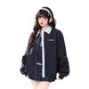 American Retro Patchwork Striped Preppy Jacket with Turn-Down Collar