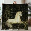 Fairy Tale Forest Unicorn Floral Throw Blanket, Vintage Dark Garden Magic Animal Warm Fleece Couch Trip Household Dark Cottage