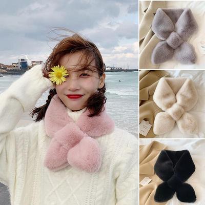 Women's Faux Fur Scarf Winter Solid Color Ry Bib Warm  Rabbit  Cross  Leaf Fake  Collar  Accessories