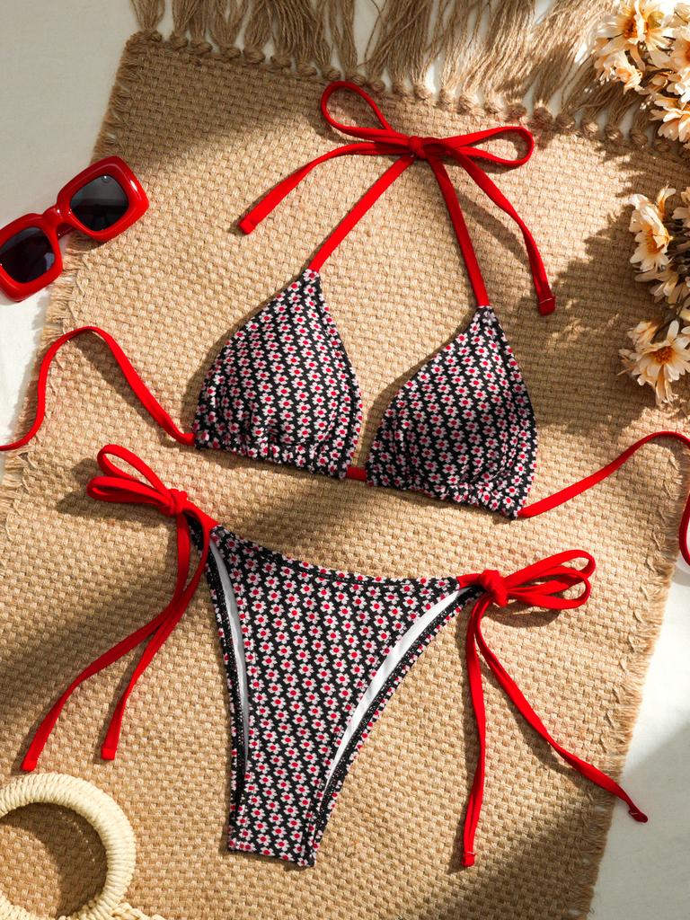 Women's Bikini Swimsuit with Specialty Fabric and Tie Straps