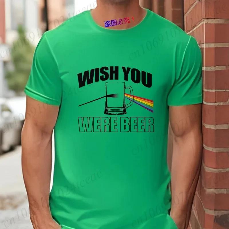 Fashion Wish You Were Beer Letter Print T-shirt Funny T Shirt for Unisex Rainbow Beer Glass Pattern Tops Summer Casual Party Tops