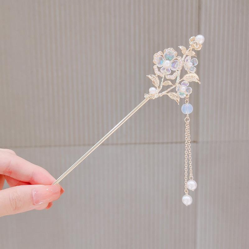 1Pc New Chinese tassel flower hairpin Chinese high-end female antique pan head hairpin hairpin Hanfu cheongsam hair accessories
