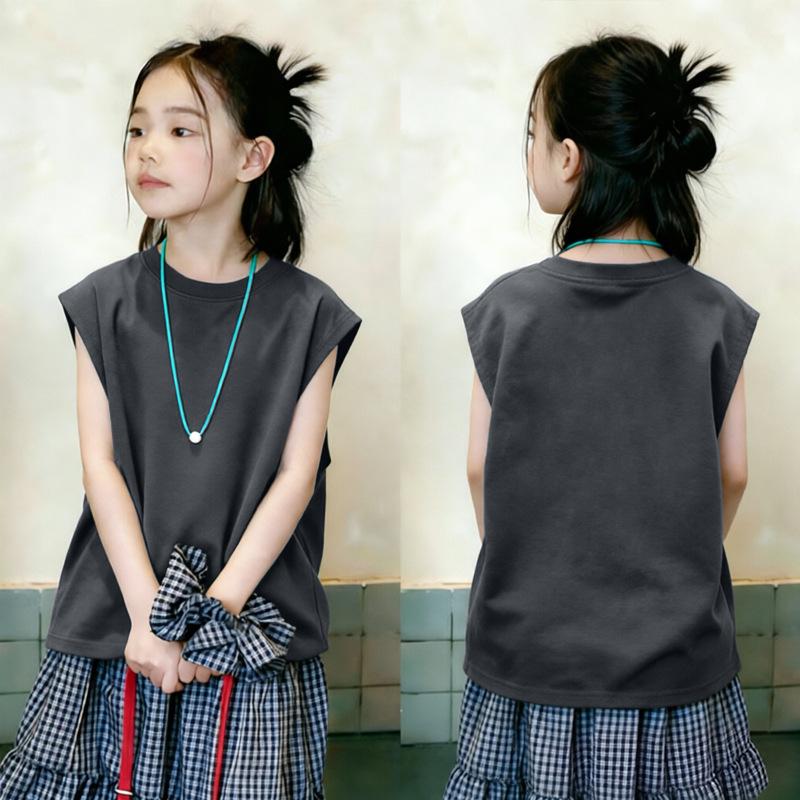 Korean Style Trendy Girls' Sleeveless Pure Cotton Vest Top - Summer New Arrivals for Medium & Large Children