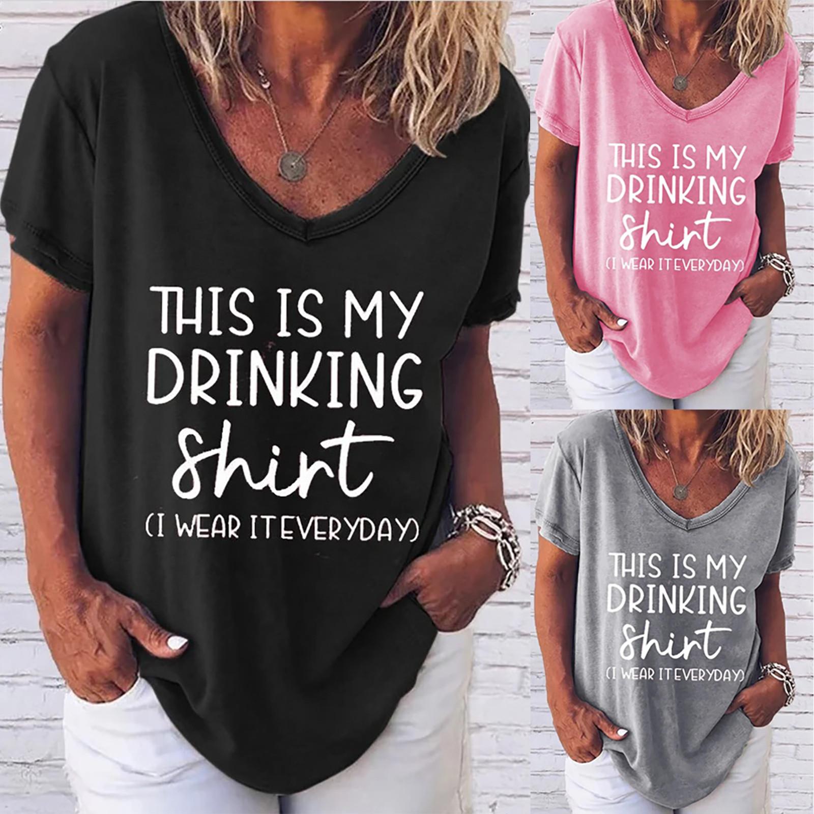 

Модная женская повседневная пуловерная футболка с v-образным вырезом и коротким рукавом с буквенным принтом