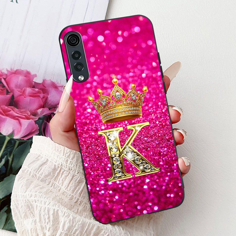 For LG Velvet 4G 5G UW Back Cover For LG Velvet 5G UW Case Fashion Luxury A-Z Letters Crown 2D Painted Soft Black Phone Case