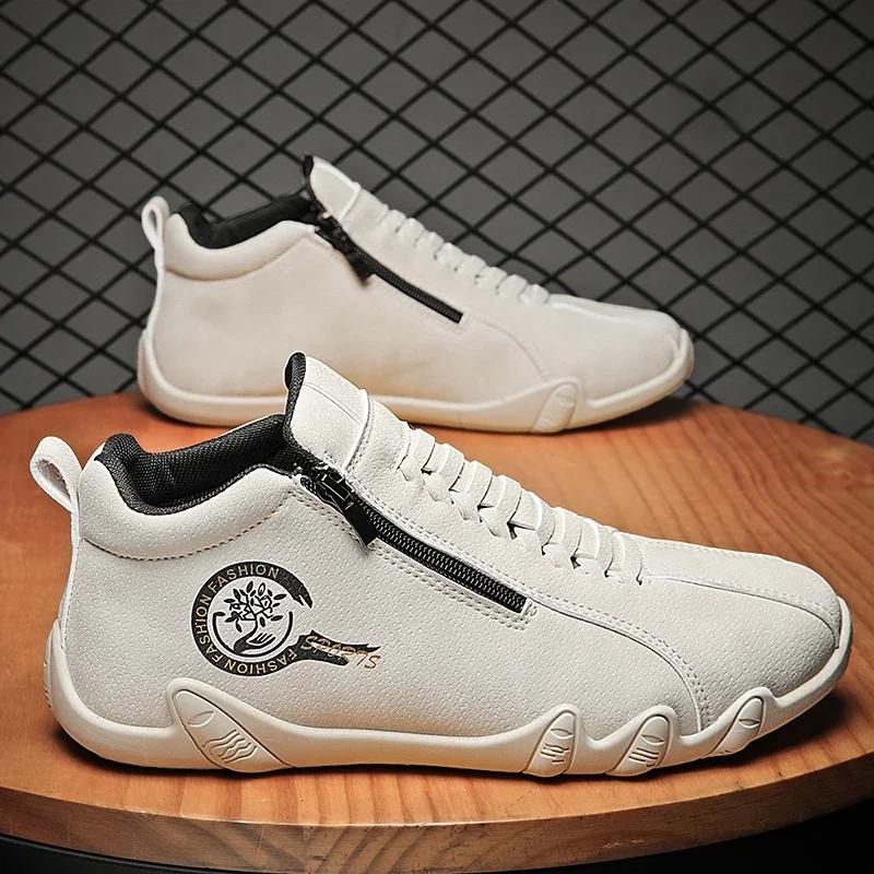 2025 Men's Casual Shoes Side Zipper Short Boots Versatile Flat Bottom
