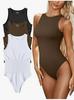 2024 European Ribbed Sleeveless One-Piece Swimsuit with Triangle Yoga Pants
