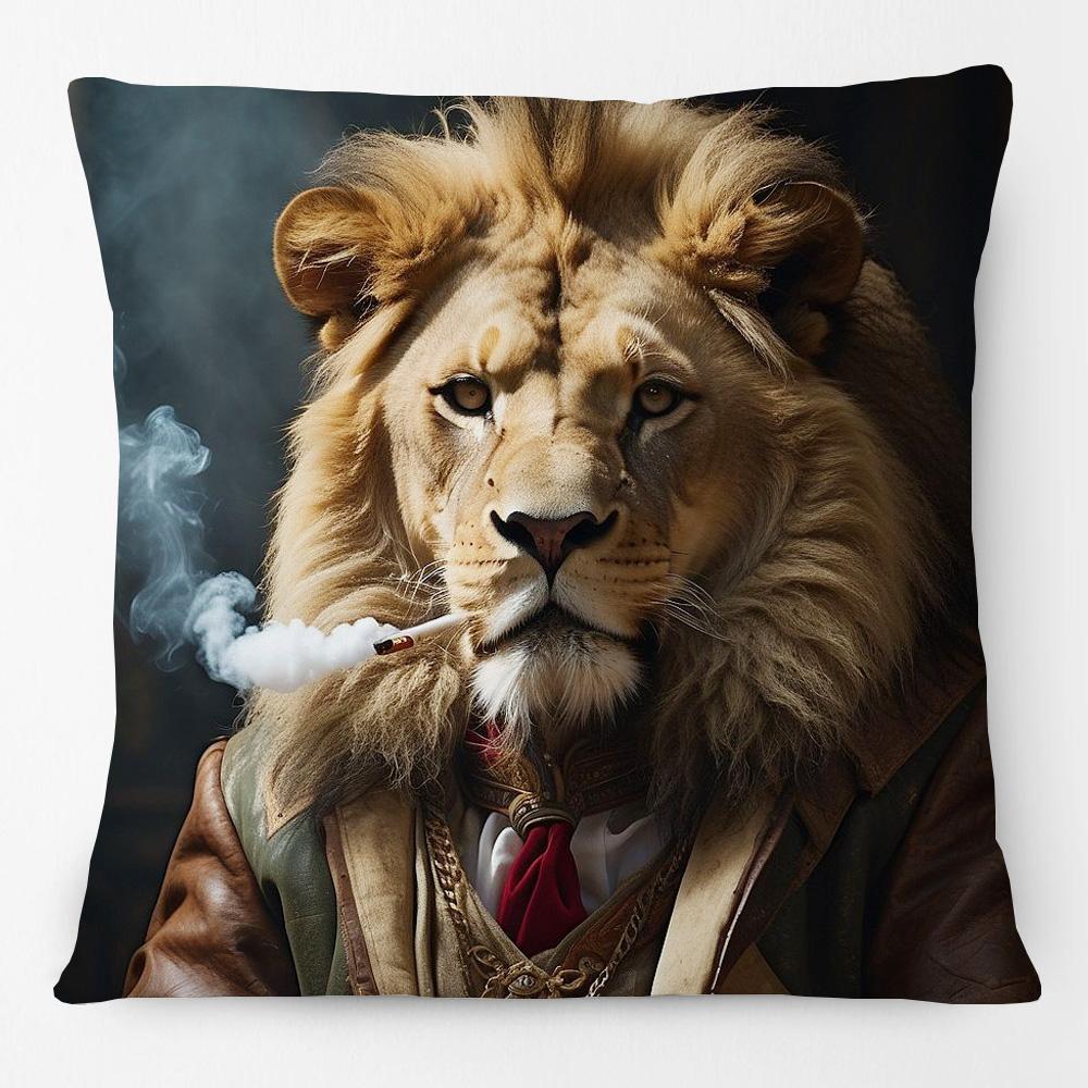 European Fashion Leopard Rabbit Fox Tiger Smoking Lion Animals Portrait Cushion Covers Pillowcase For Sofa