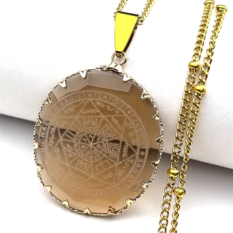 Seven Archangels Angel Glass Pendant Necklace for Women Men Stainless Steel Seal of Solomon Protection Chain Jewelry Gift