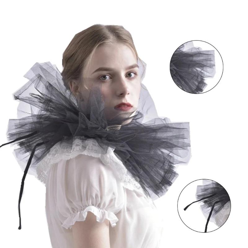 Women Vintage Mesh Neck Ruff Detachable Tulle Ruffle Collar for Renaissance Victorian Halloween Cosplay Costume Collar