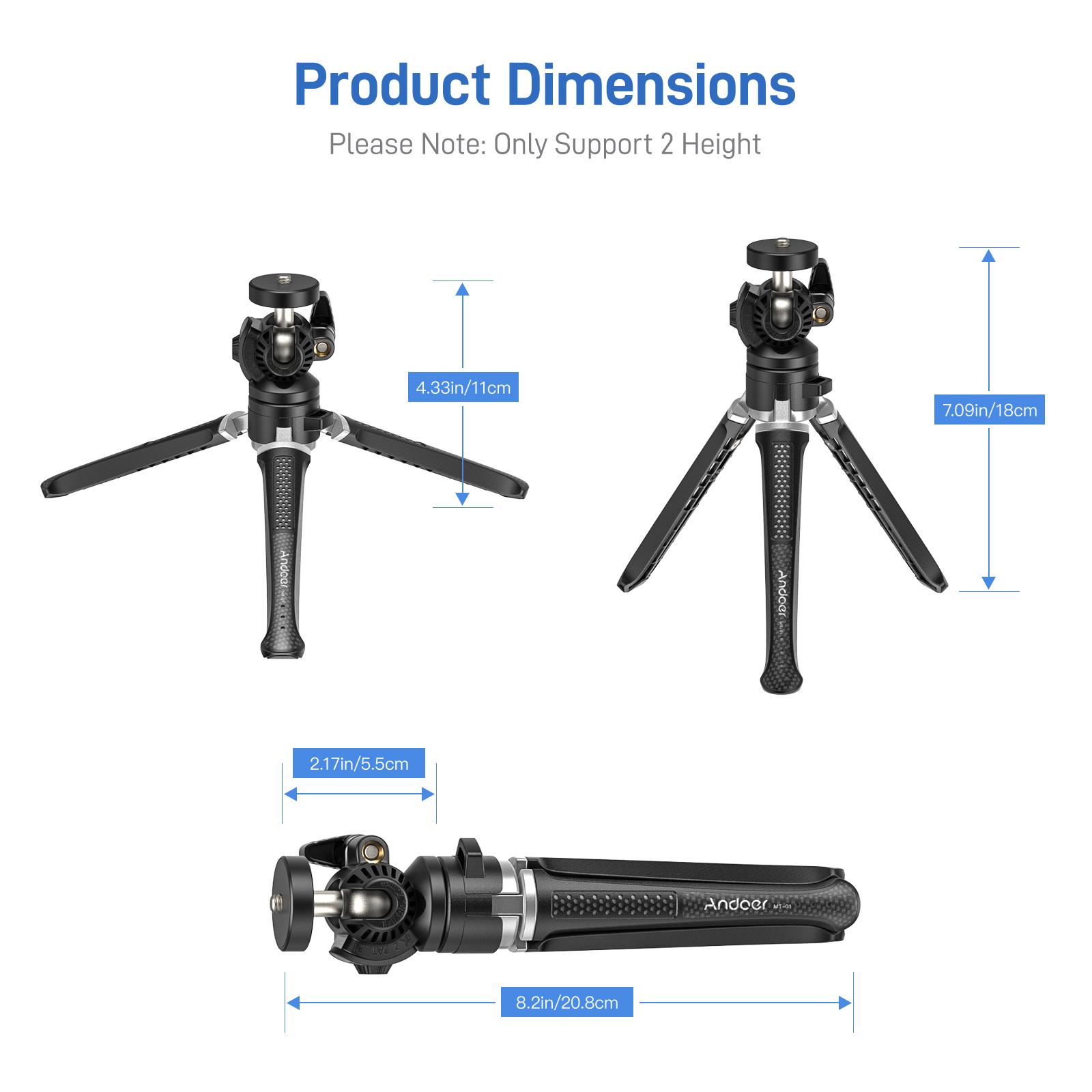 

Andoer MT-01 Настольная подставка-штатив, 2 уровня, регулируемая по высоте, вращающаяся на 360 градусов шаровая головка с телефоном