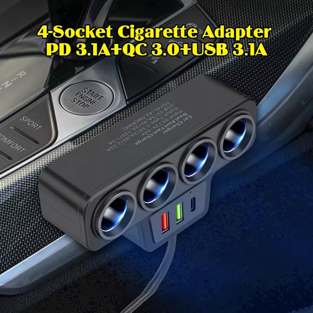 120W 4 In 1 3 USB Auto Ladegerät Schnelle Lade Stecker Adapter Splitter 12V 24V Schnelle Ladegerät Stecker