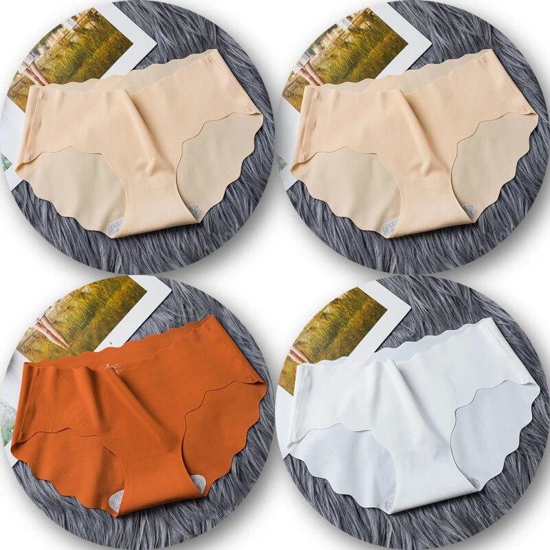 4Pcs/Set Seamless Underwear Silk Women's Panties 3XL Tangas Lady Ruffle Underpants 4 Pieces Girls Briefs Panty Sexy Lingerie 4PC