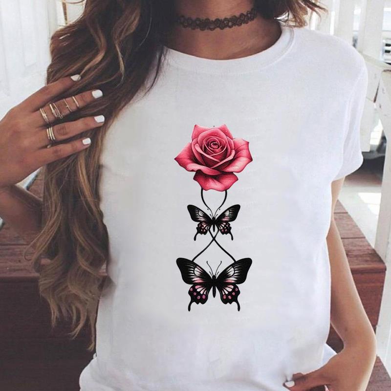(Asian Size) trend watercolor flower style Graphic Tee Female Casual  Fashion T Clothing Women's Top Print Short Sleeve T-shirts