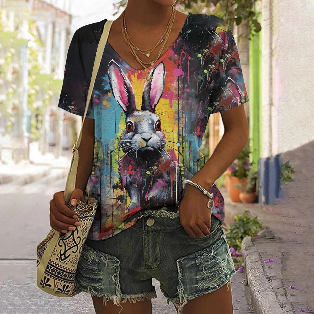Summer Tops Women's Tee T Shirt Dog Cat 3d Print Tshirt Women Fashion Casual V-Neck Short Sleeve T-shirt Female Clothes
