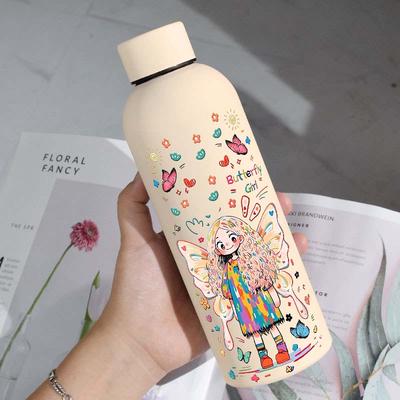 Creative Design Cartoon Girl Stainless Steel Water Bottle, 500ml-BWBG/16.9oz Reusable Vacuum Insulated Flask Cup