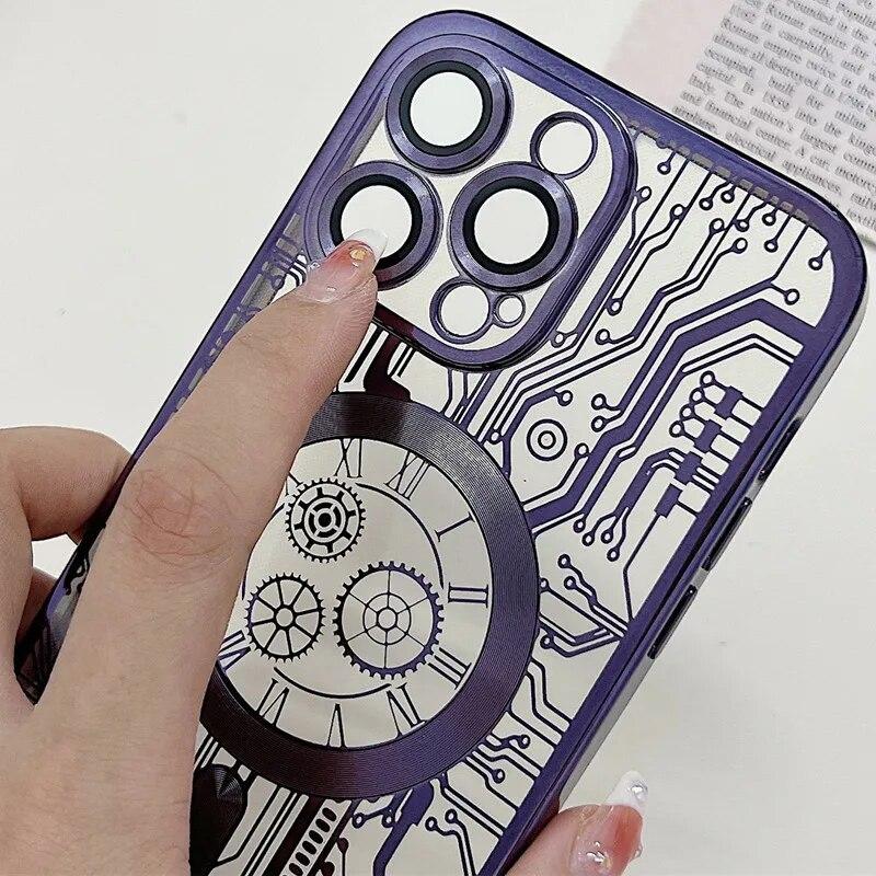 Plating Magnetic Wireless Charge For MagSafe Case For iPhone 14 15 13 12 11 Pro Max Plus Luxury Phone Lens Protector Back Cover