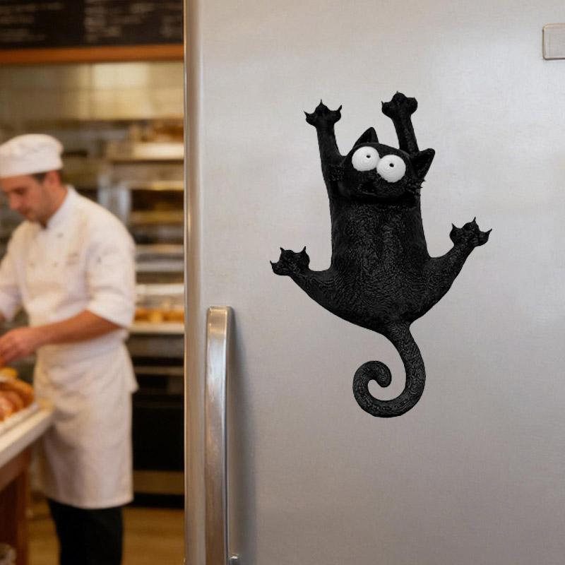 Süßer Schwarzer Katzenmagnet Kühlschrankmagnet Cartoon "Halt durch, Kühlschrankkatze" Aufkleber Haken Für Po Memo Kühlschrank DIY Dekor