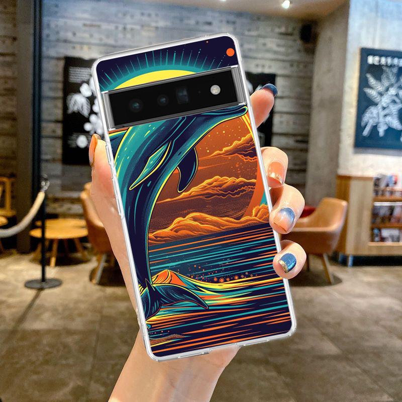 Etui Pokrowiec na Telefon dla Google Pixel 9 8 7 6 5 4 4XL 7A 6A 5A 4A 3A Pro XL Przezroczyste Miękkie Powłoka TPU Ocean Słodki Delfin Żółw Morska