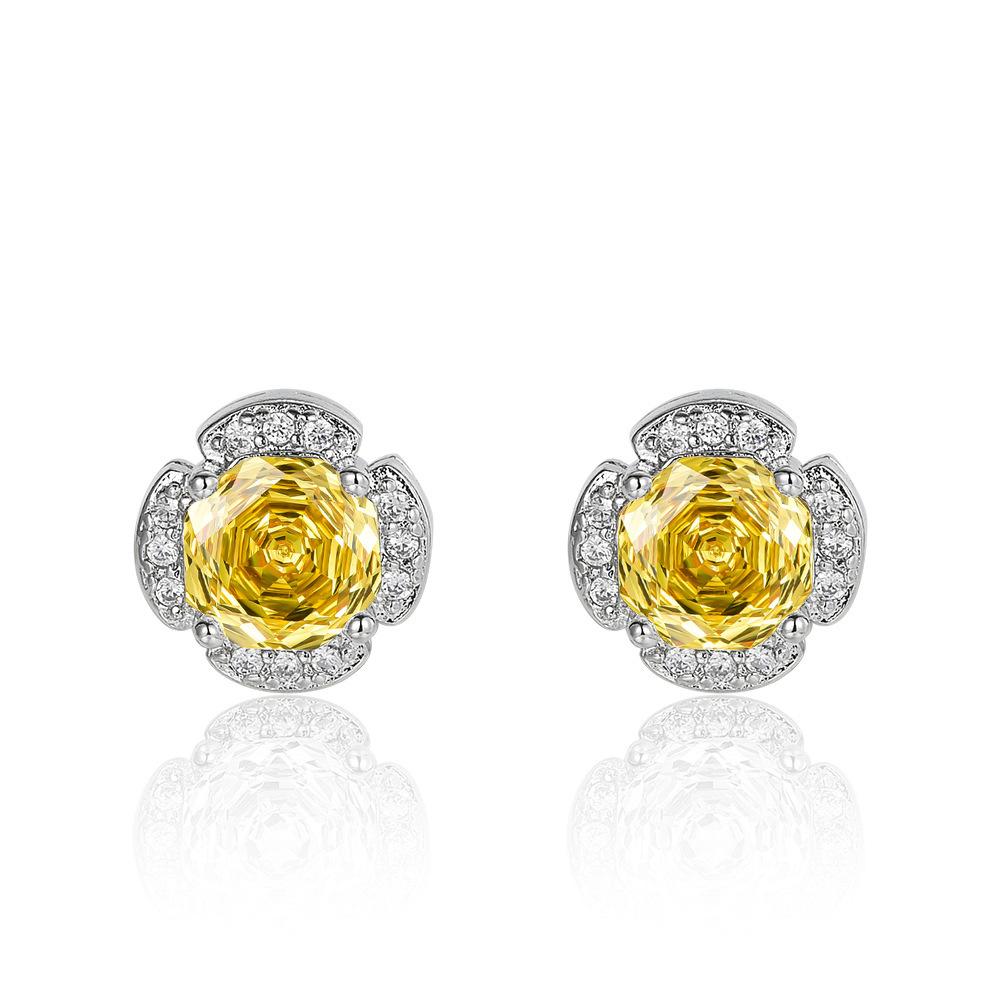 New Seiko Rose Cut Papalacha Zircon Necklace Earrings Color Treasure Ring Three-piece Set
