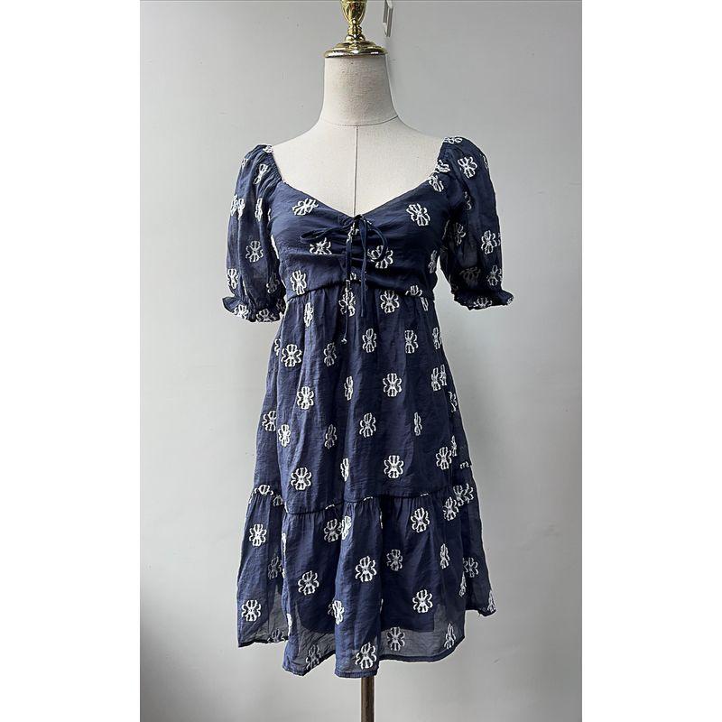 

Export Pure Original Relief Three-Dimensional Flower Square-Cut Collar Cute and Exquisite Mini Little Short Dress Doll Type Dress Blue Flower Dress XS