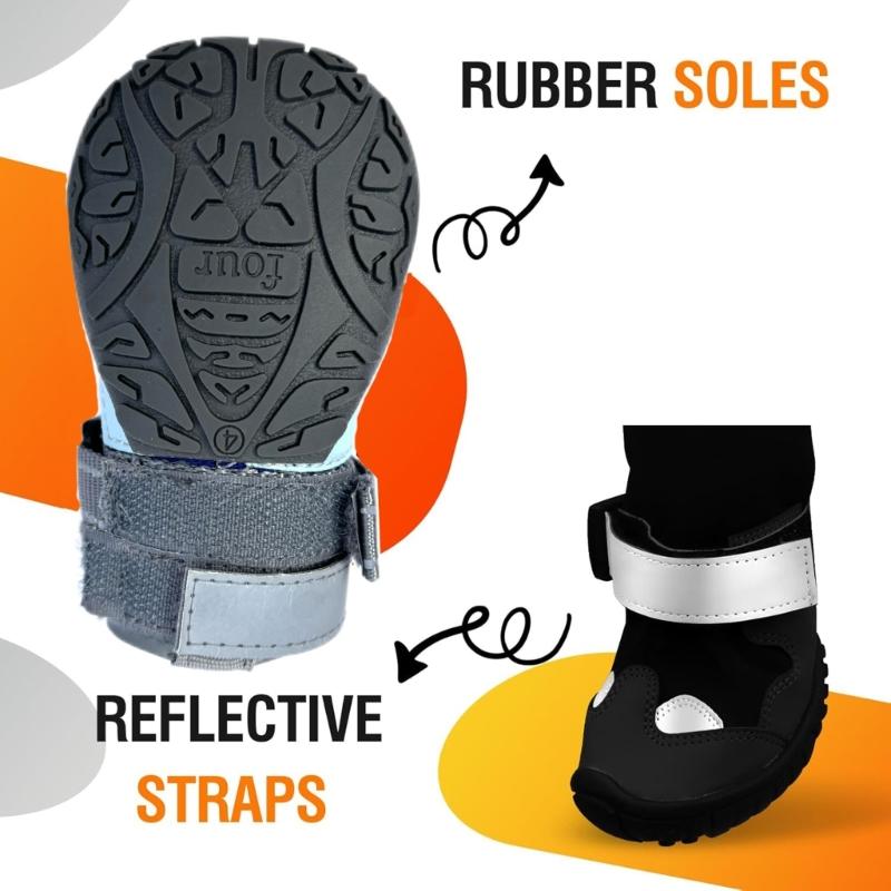 Insulated Winter Dog Boot With Reflective Straps Antislip Rubber Soles For Cold Weather Protecting