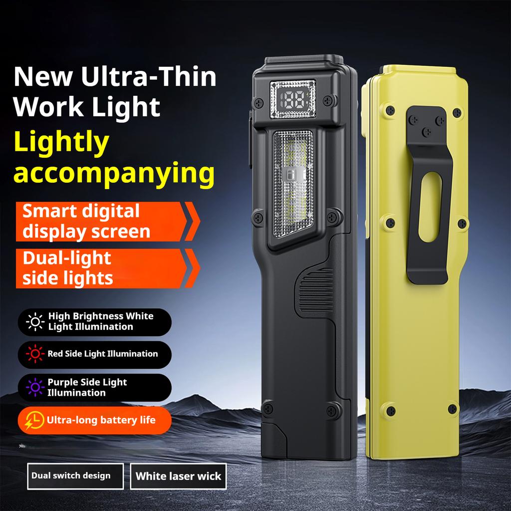 New Portable Flashlight Ultra-thin Rechargeable LED Flashlight Portable Work Light, Cold Resistant, Camping, Patrol, Battery Display