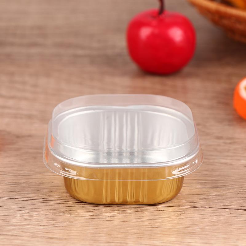 10Pcs Square Aluminum Foil Baking Cups with Lids Heat Resistant Cupcake Liner Molds Dessert Cake Box With Lid Pastry Tools