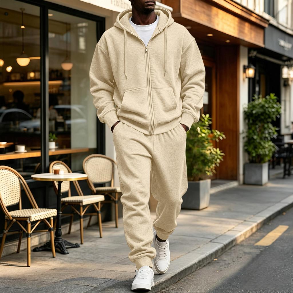 Completo con felpa con cappuccio e zip a contrasto e pantaloni della tuta con coulisse da uomo