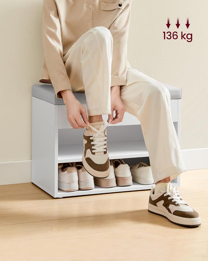 VASAGLE Panca per Scarpe, Panca, Scarpiera con Cuscino Imbottito, Organizzatore per Scarpe a 3 Livelli, 30 x 60 x 44 cm, per Ingresso, Soggiorno e Camera da Letto