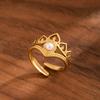 Vintage Heart-Shaped Stainless Steel Adjustable Crown Ring - Colorfast Titanium Steel, Vacuum Electroplated