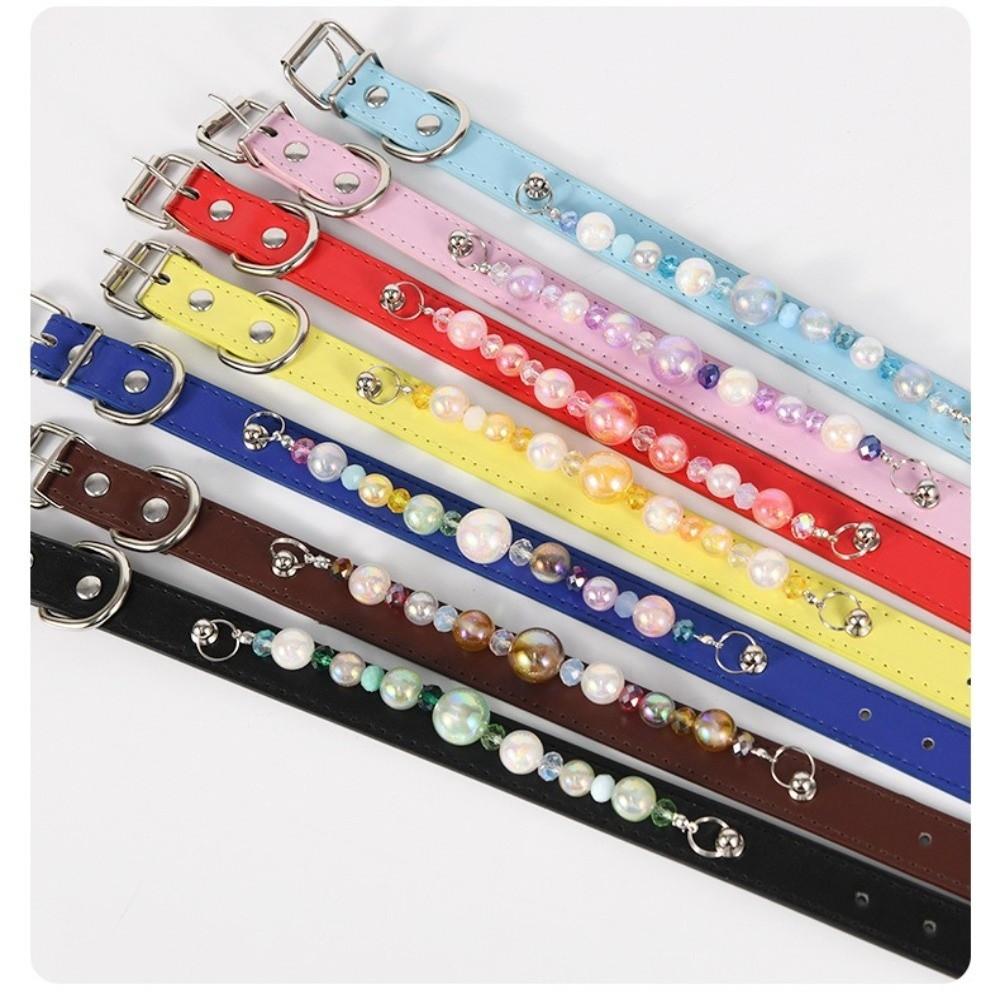Dream Colored Bead Pet Collar PU Leather Cat Collar Adjustable Adjustable Collar  For Puppy