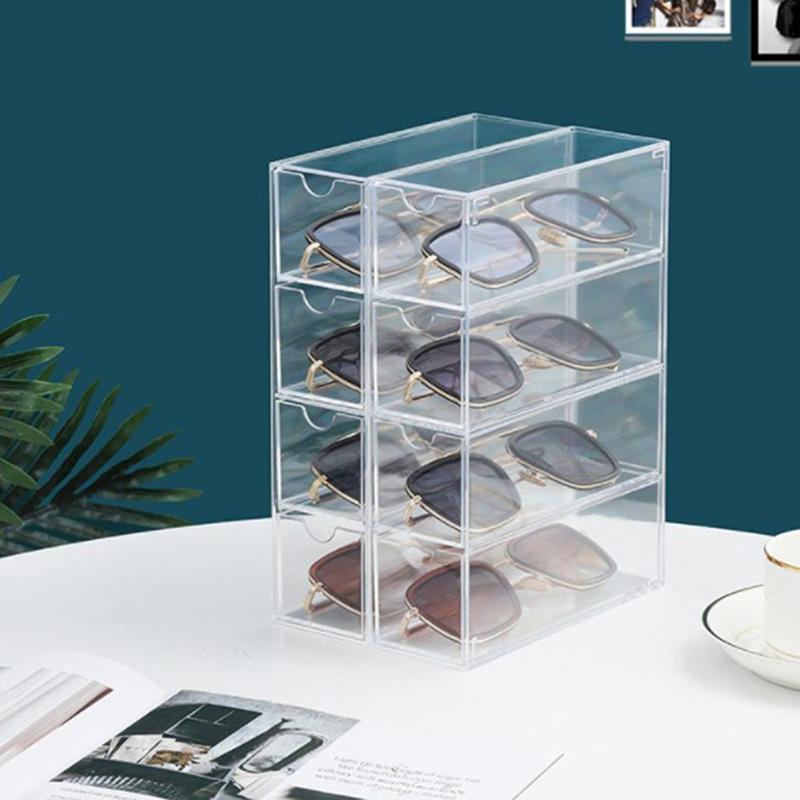 4-Layer Plastic Drawer Storage Box Transparent Dustproof Glasses Storage Rack