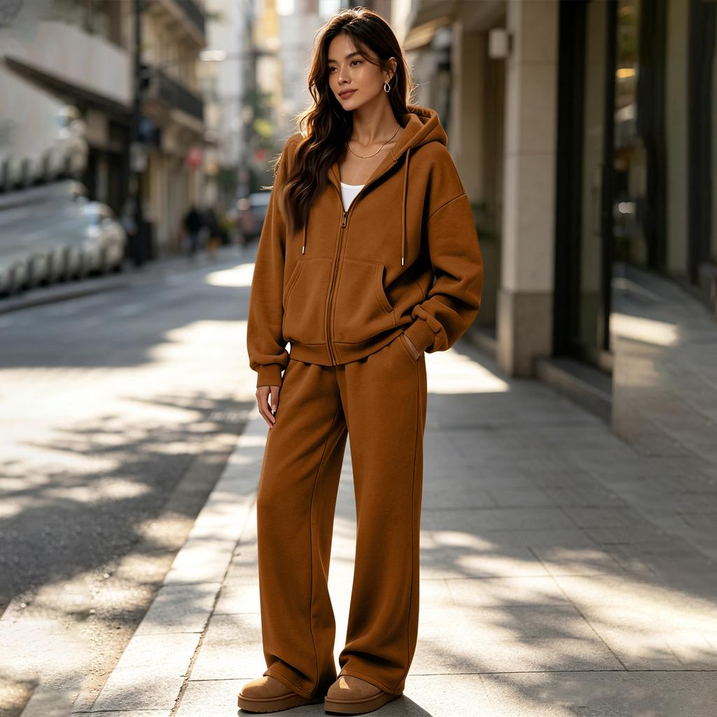 Women's Two Piece Sweatshirt Set with Wide Leg Pants Casual Track Suit for and Wear