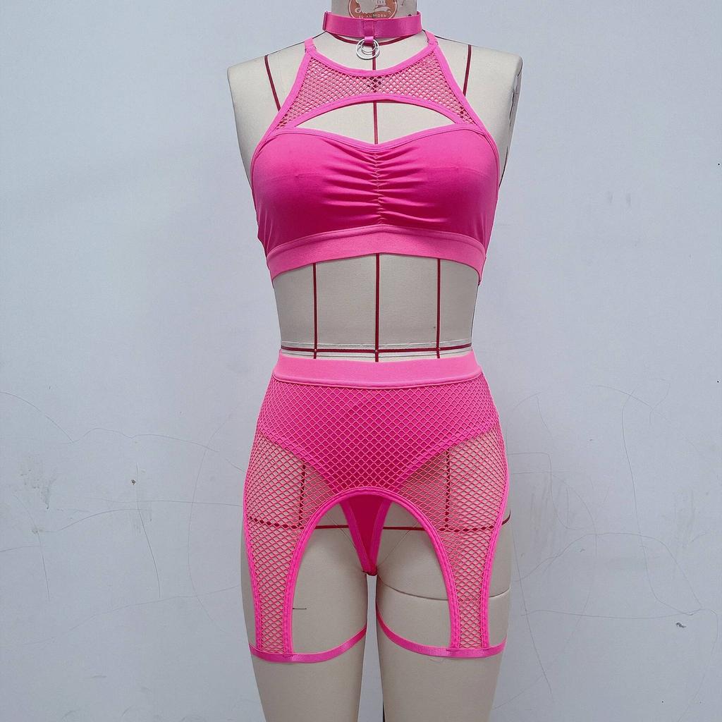 Women's Underwear Sexy Lace Mesh Patchwork Bra And Panty Lace Mesh Perspective Exotic Short Sets Backless Wrap Chest Charm K8OV