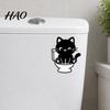 Funny Bathroom Wall Art Black Cat Toilet Sticker, Cute Cartoon Decal, Decorative Tiles Stickers PVC Waterproof Removable Tank Sticker for Washroom