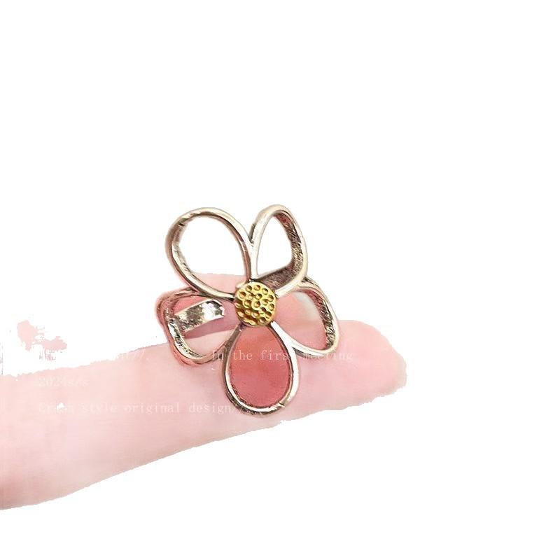 Retro Gänseblümchen Ring, Damen Stapelring Nischen-Design Überzogener Zeigefingerring, Hochwertiges Gefühl Riesiger Gutaussehender Ring Zubehör
