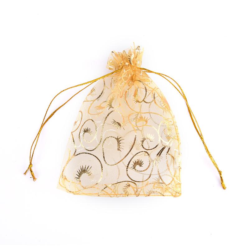 100Pcs Champagne Eyelash Organza Drawstring Pouches Jewelry Wedding Gift Bags