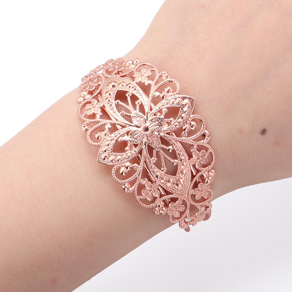 High Quality Copper Bangle Exquisite Flower Filigree Hollow Opening Bracelets For DIY Jewelry Making Bracelet Gifts Accessories